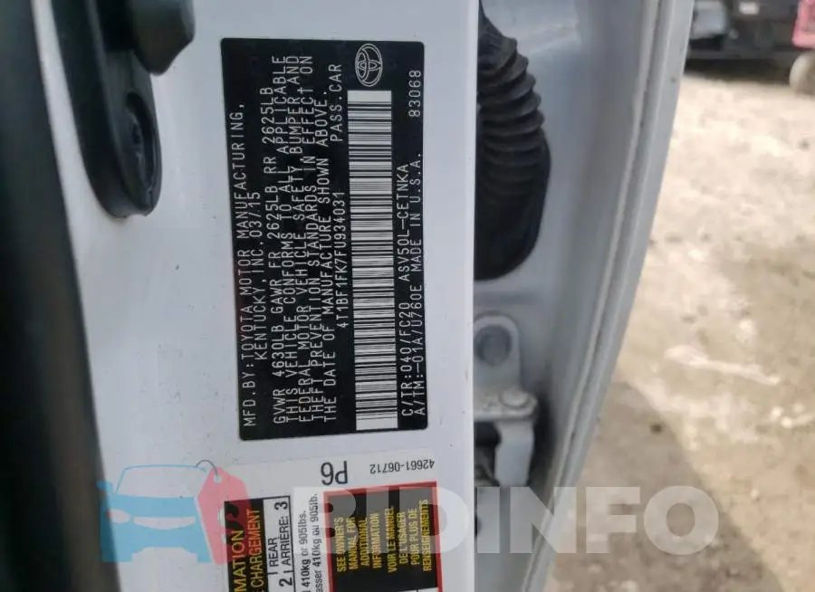 4T1BF1FK7FU934031 Photo# 12