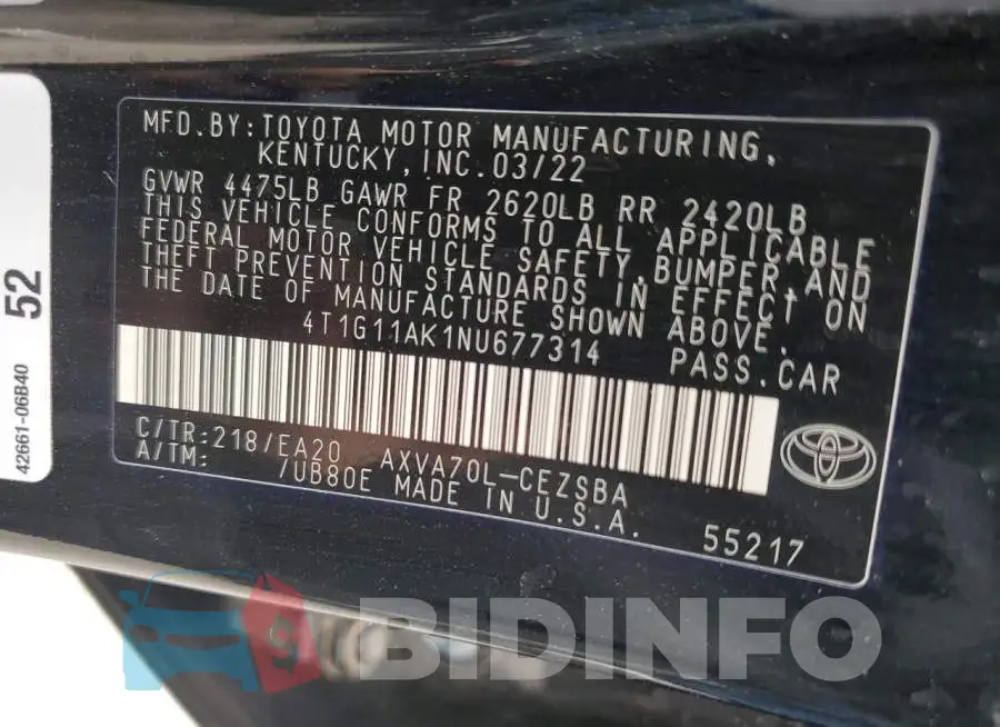 4T1G11AK1NU677314 Photo# 12