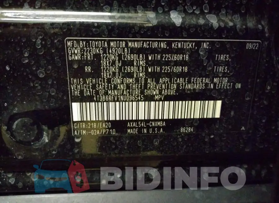 4T3B6RFV1NU096545 Photo# 12
