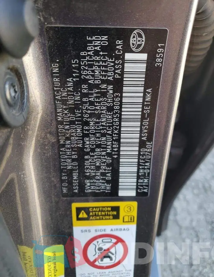 4T4BF1FK2GR538063 Photo# 12