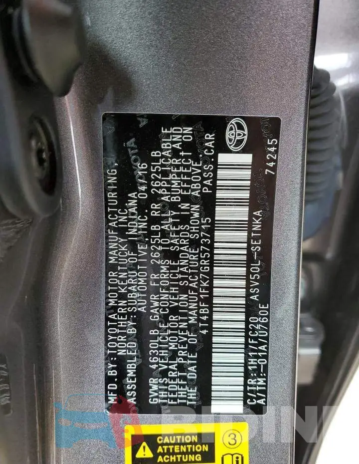 4T4BF1FK7GR573715 Photo# 12