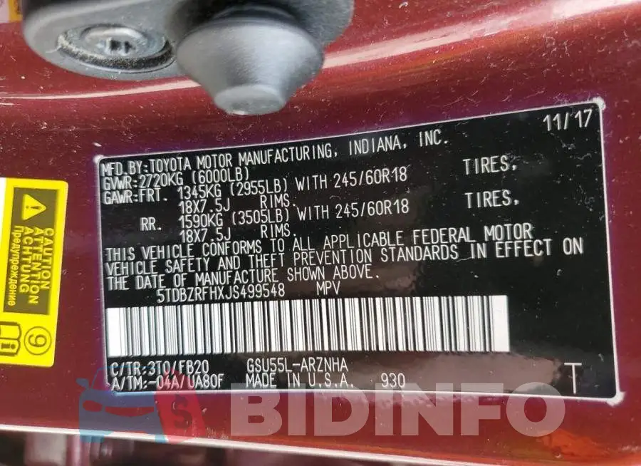 5TDBZRFHXJS499548 Photo# 14
