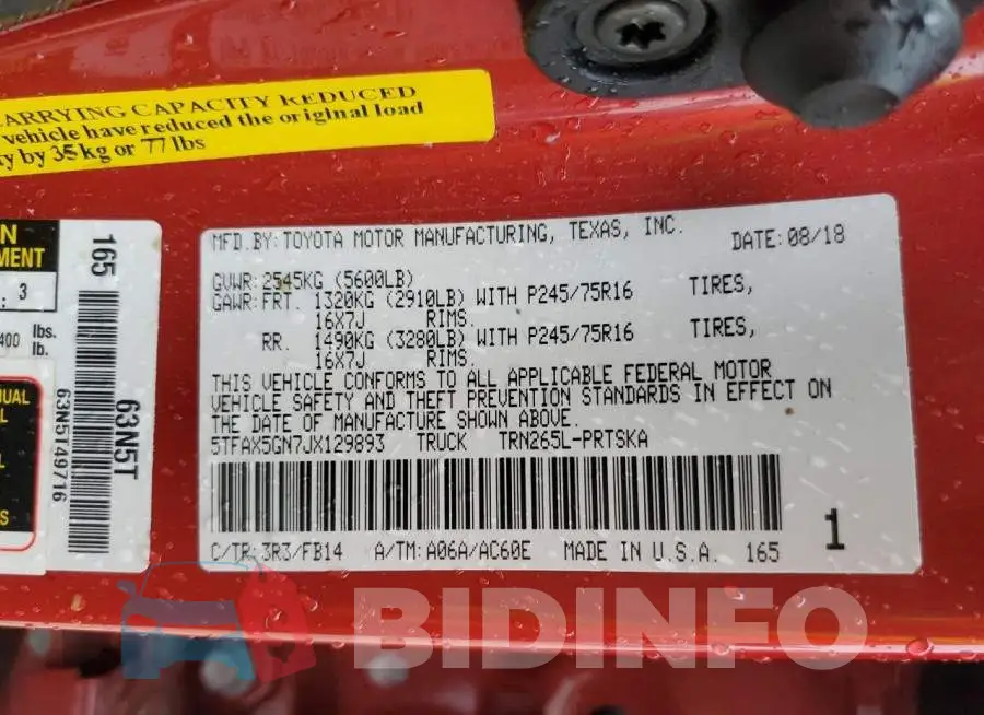 5TFAX5GN7JX129893 Photo# 12