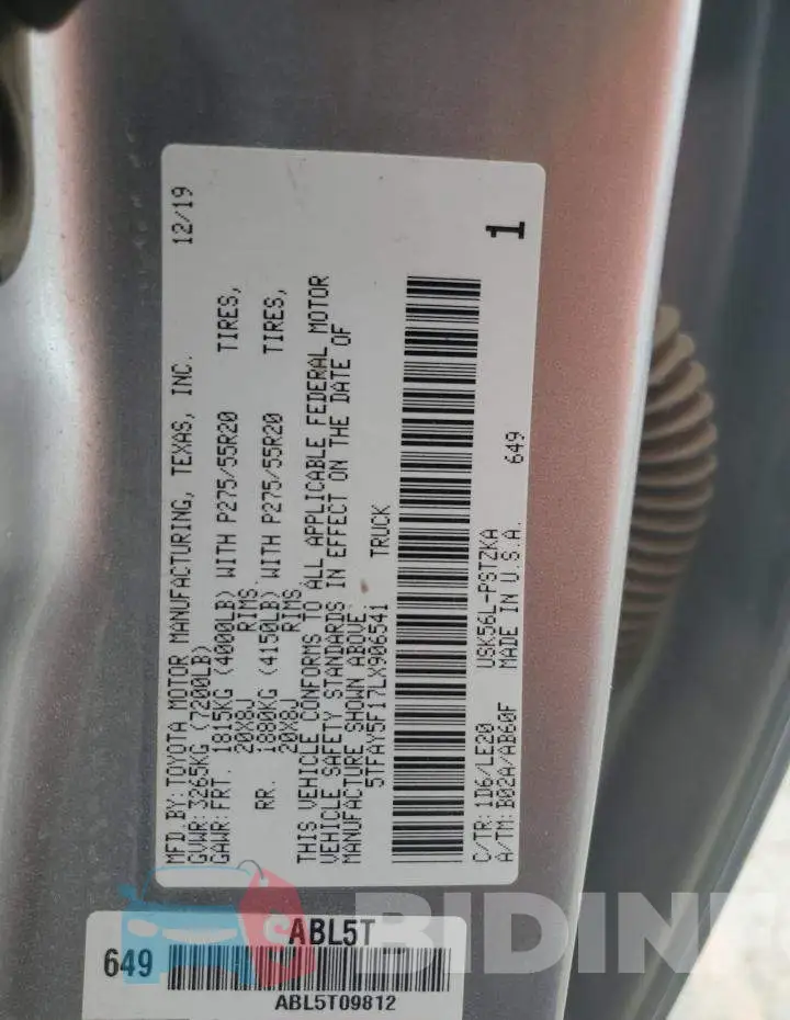 5TFAY5F17LX906541 Photo# 12