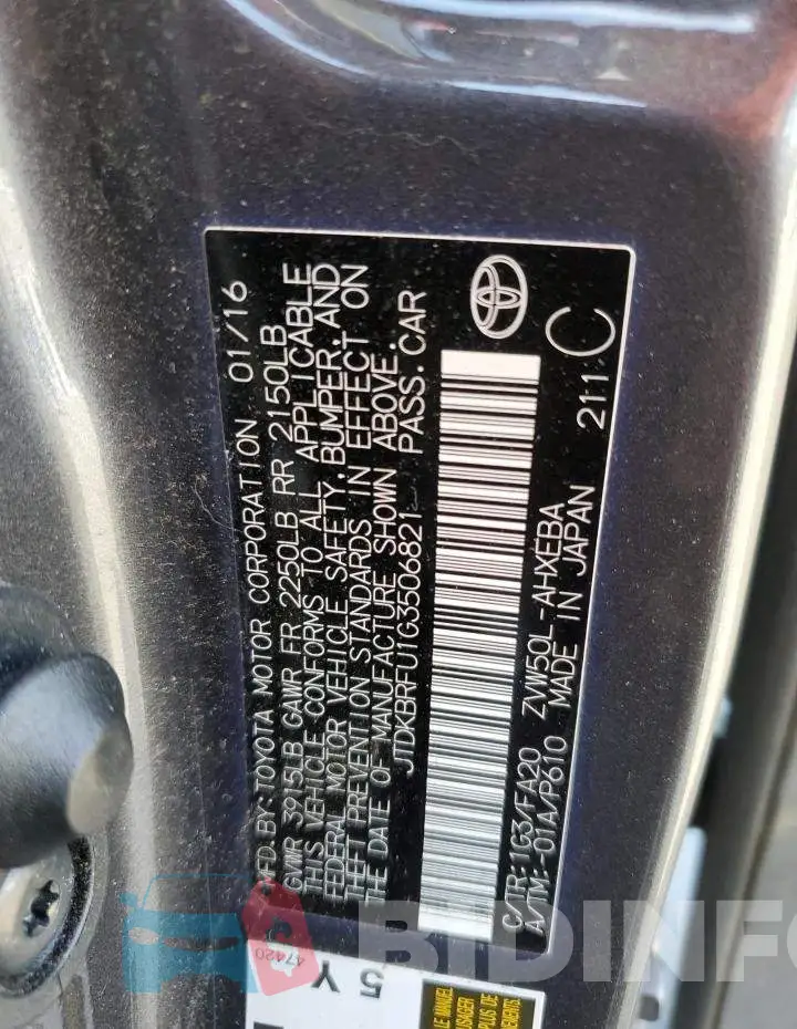 JTDKBRFU1G3506821 Photo# 12
