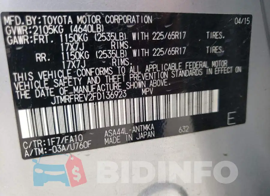 JTMRFREV2FD136923 Photo# 12