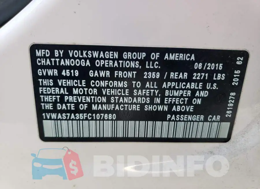 1VWAS7A35FC107680 Photo# 12