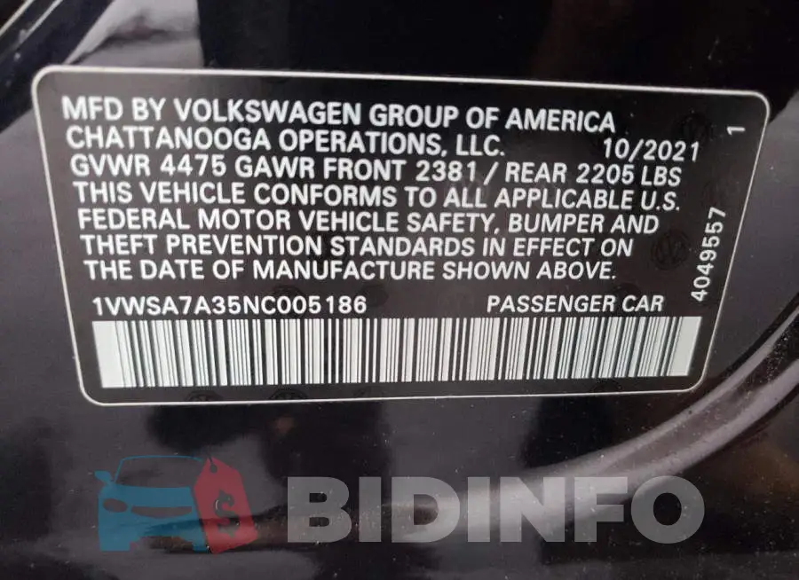 1VWSA7A35NC005186 Photo# 13