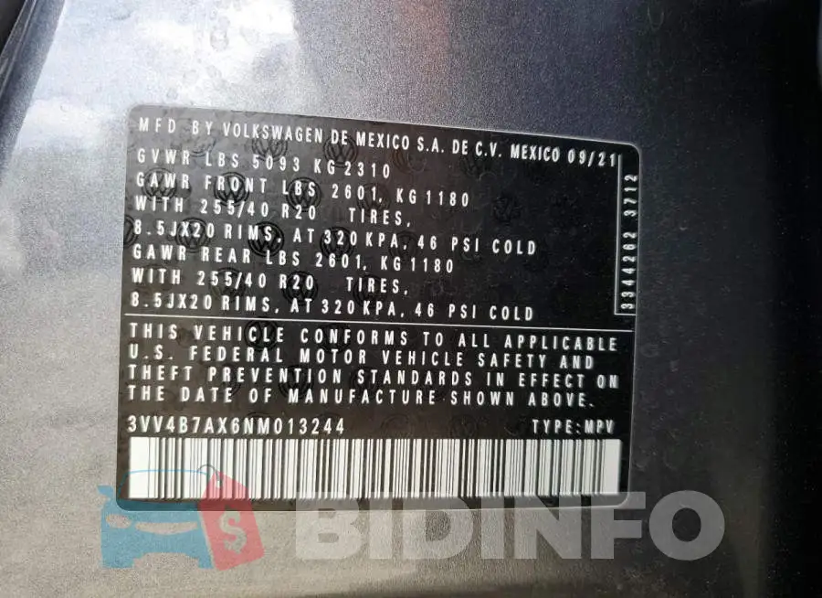 3VV4B7AX6NM013244 Photo# 13