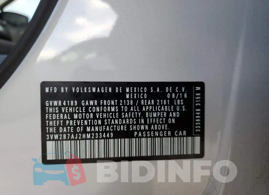 3VW2B7AJ2HM233449 Photo# 13