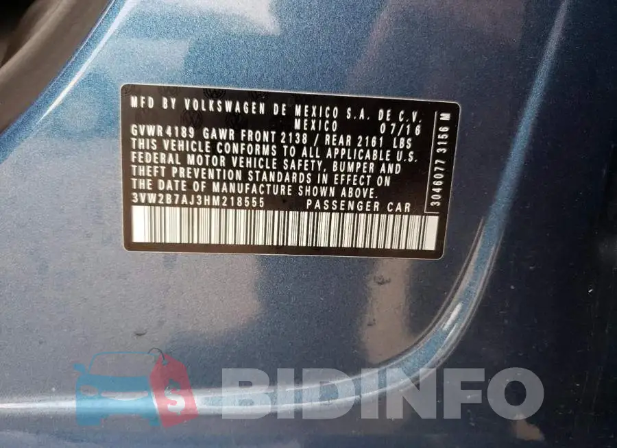 3VW2B7AJ3HM218555 Photo# 12