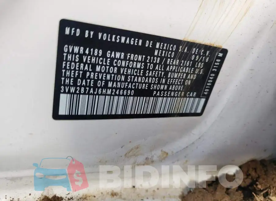 3VW2B7AJ6HM246690 Photo# 13