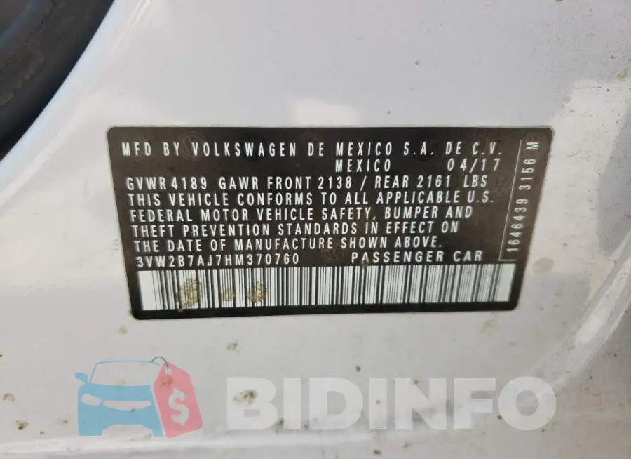3VW2B7AJ7HM370760 Photo# 12