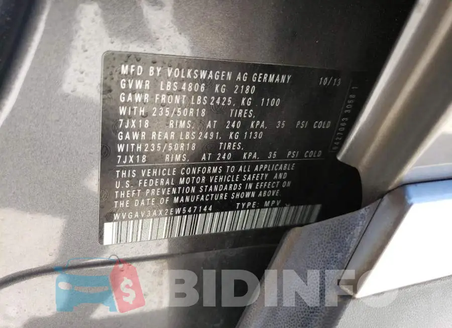 WVGAV3AX2EW547144 Photo# 13