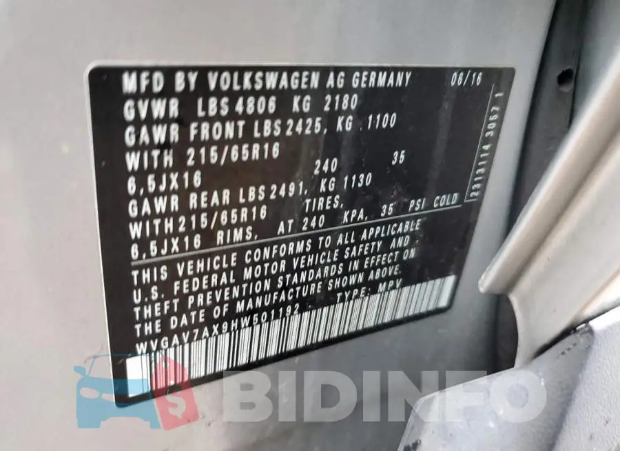 WVGAV7AX9HW501192 Photo# 12
