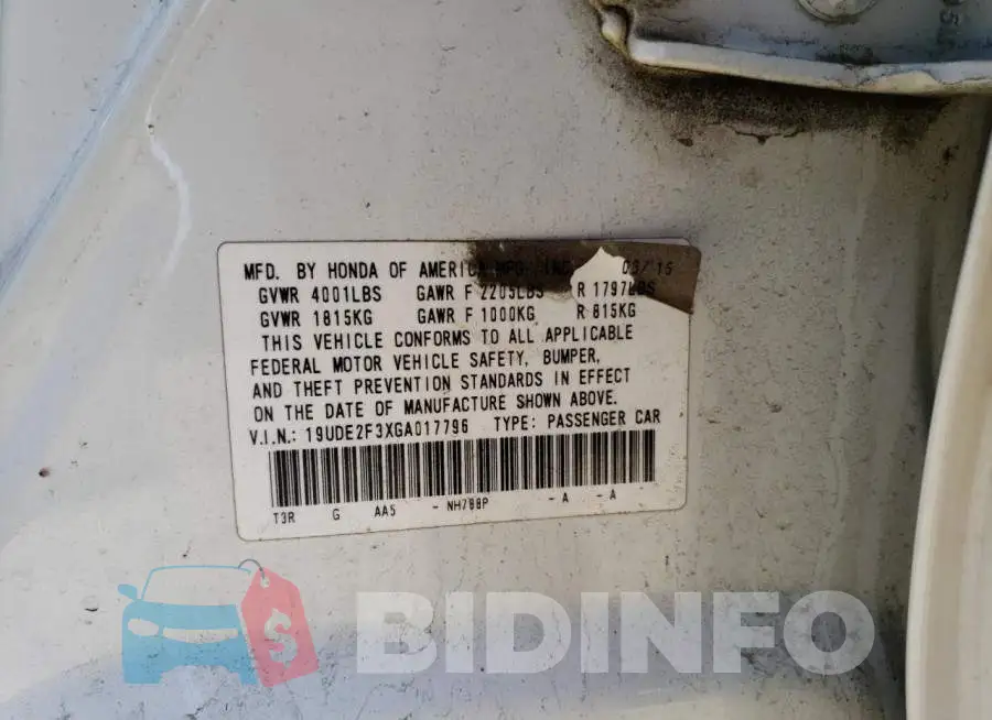 19UDE2F3XGA017796 Photo# 13