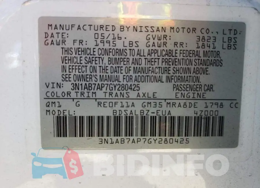 3N1AB7AP7GY280425 Photo# 12