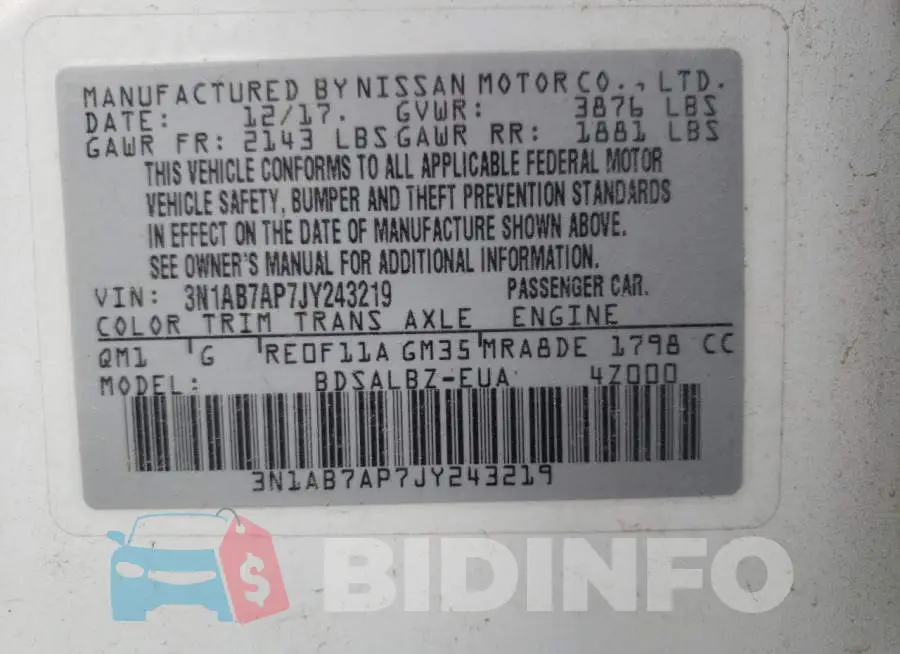3N1AB7AP7JY243219 Photo# 12