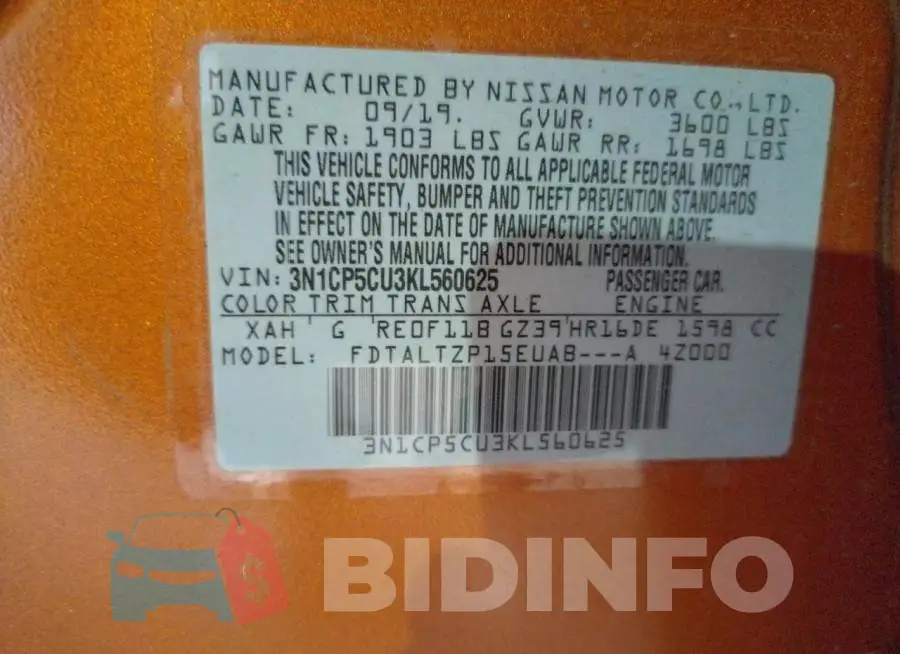 3N1CP5CU3KL560625 Photo# 12