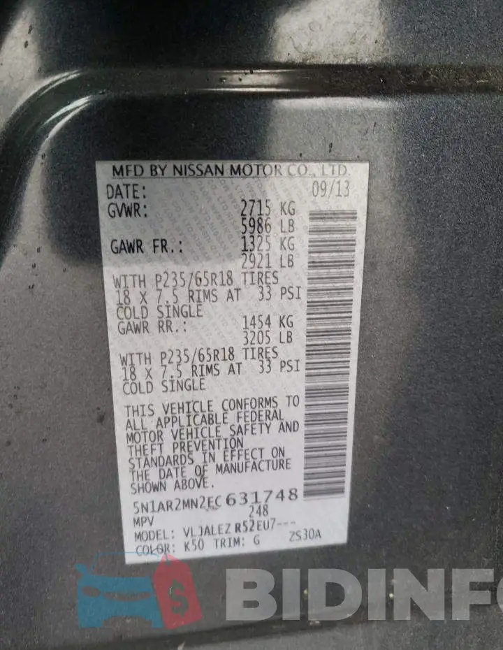 5N1AR2MN2EC631748 Photo# 14