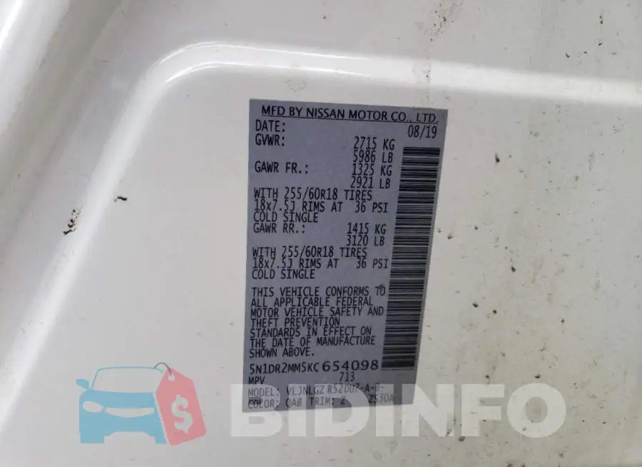 5N1DR2MM5KC654098 Photo# 13