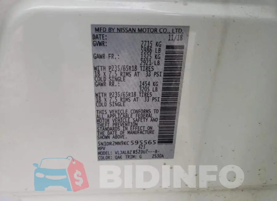 5N1DR2MN9KC595565 Photo# 13