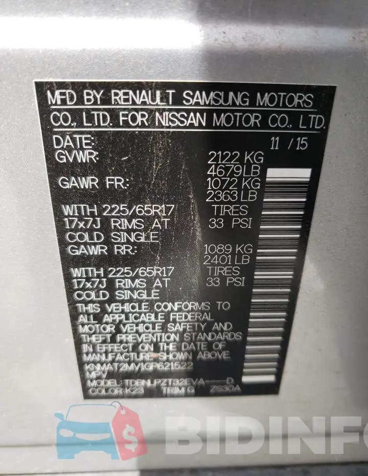 KNMAT2MV1GP621522 Photo# 14