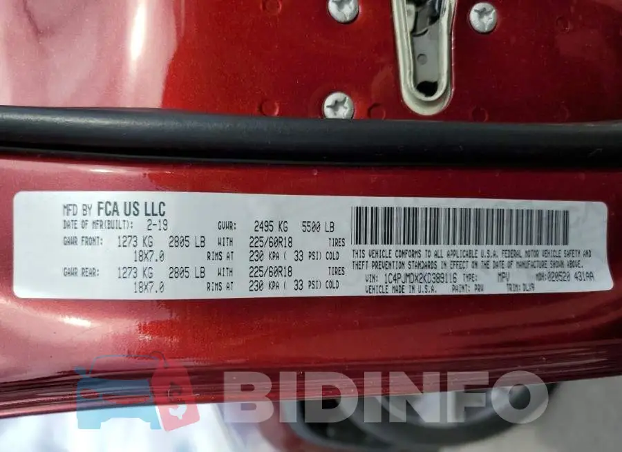 1C4PJMDX2KD389116 Photo# 13