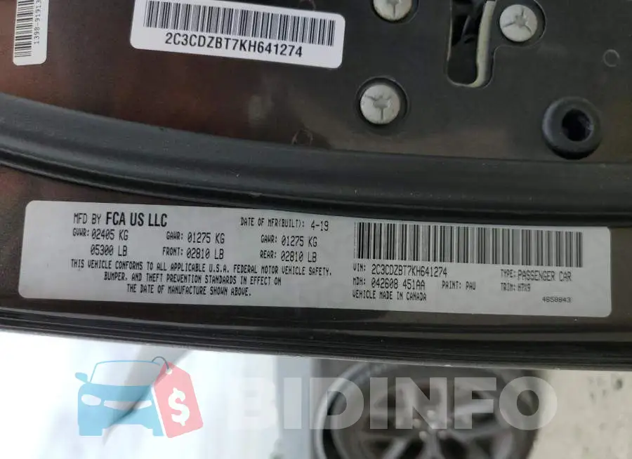 2C3CDZBT7KH641274 Photo# 12