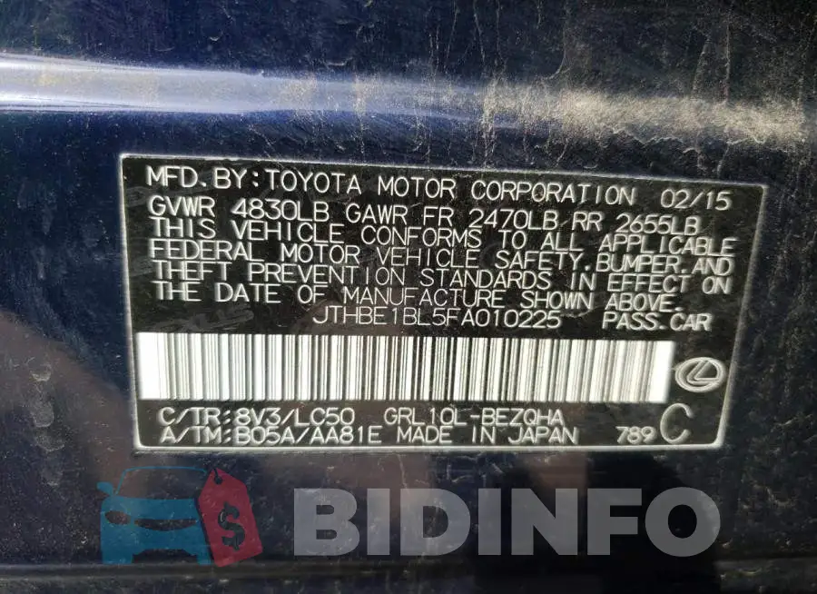 JTHBE1BL5FA010225 Photo# 12