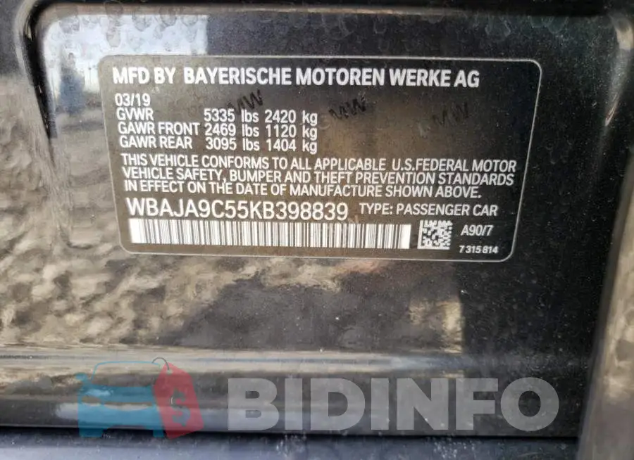 WBAJA9C55KB398839 Photo# 12