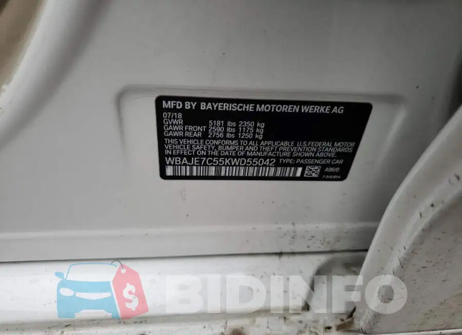 WBAJE7C55KWD55042 Photo# 12