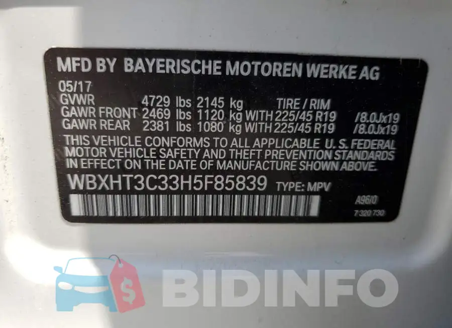 WBXHT3C33H5F85839 Photo# 13