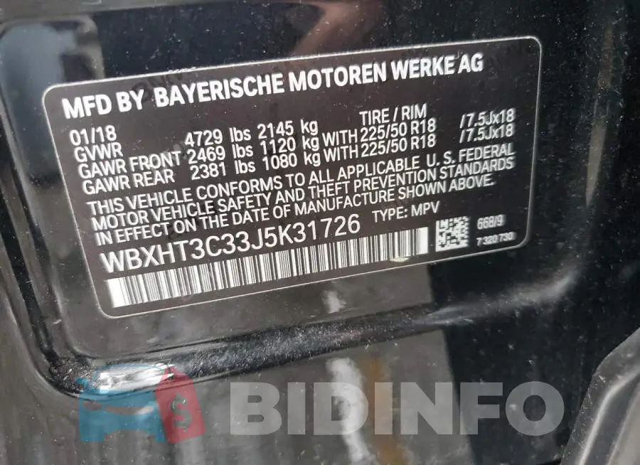 WBXHT3C33J5K31726 Photo# 12