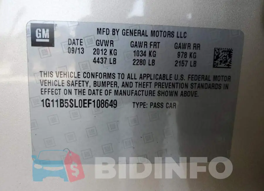 1G11B5SL0EF108649 Photo# 13