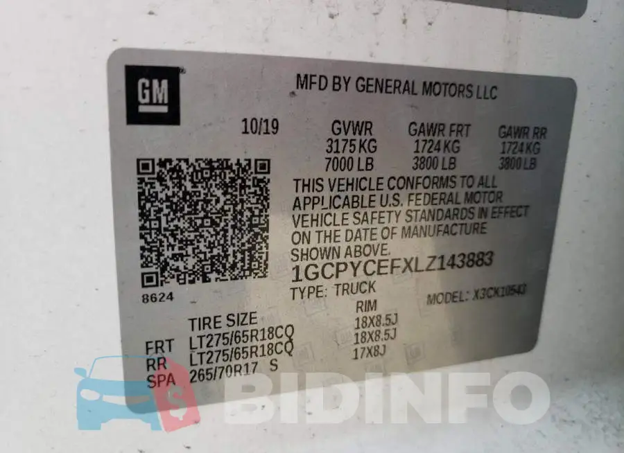 1GCPYCEFXLZ143883 Photo# 12