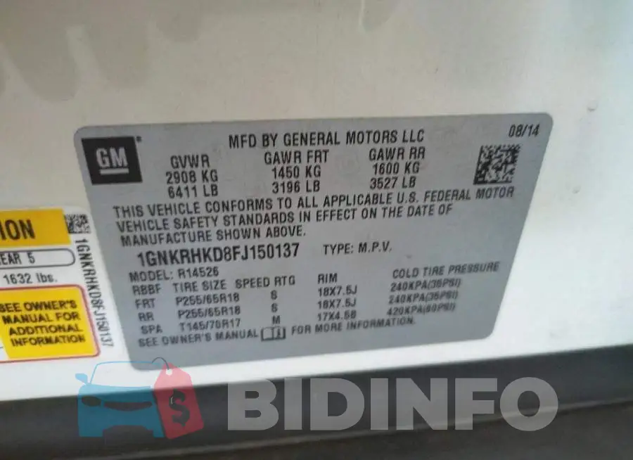 1GNKRHKD8FJ150137 Photo# 13
