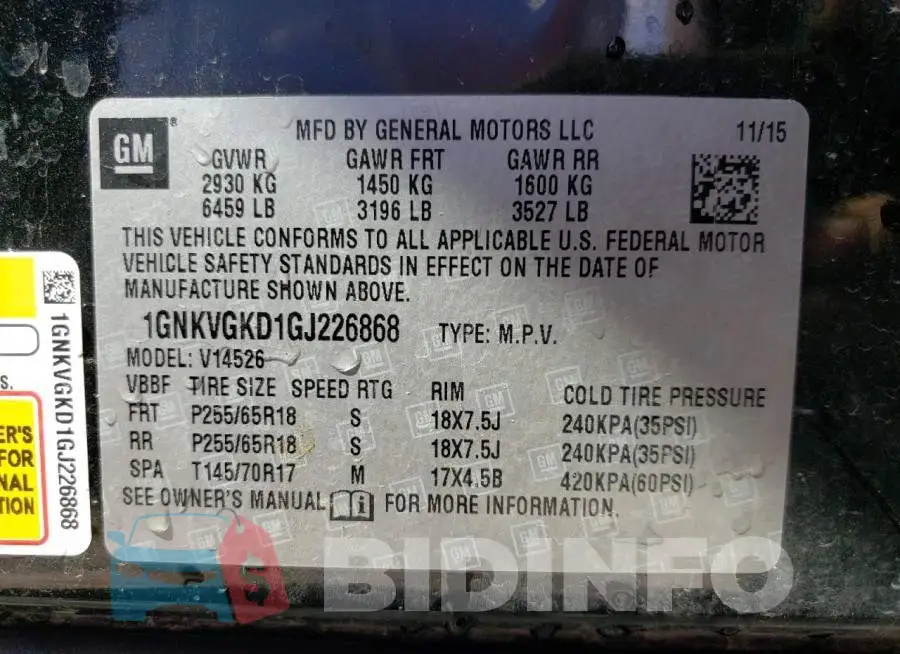1GNKVGKD1GJ226868 Photo# 13