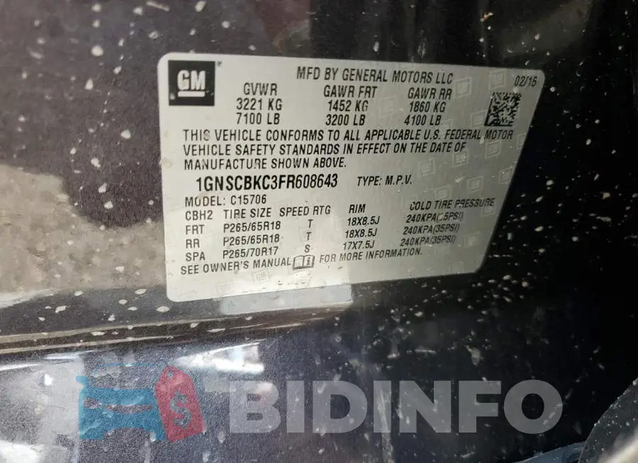 1GNSCBKC3FR608643 Photo# 13