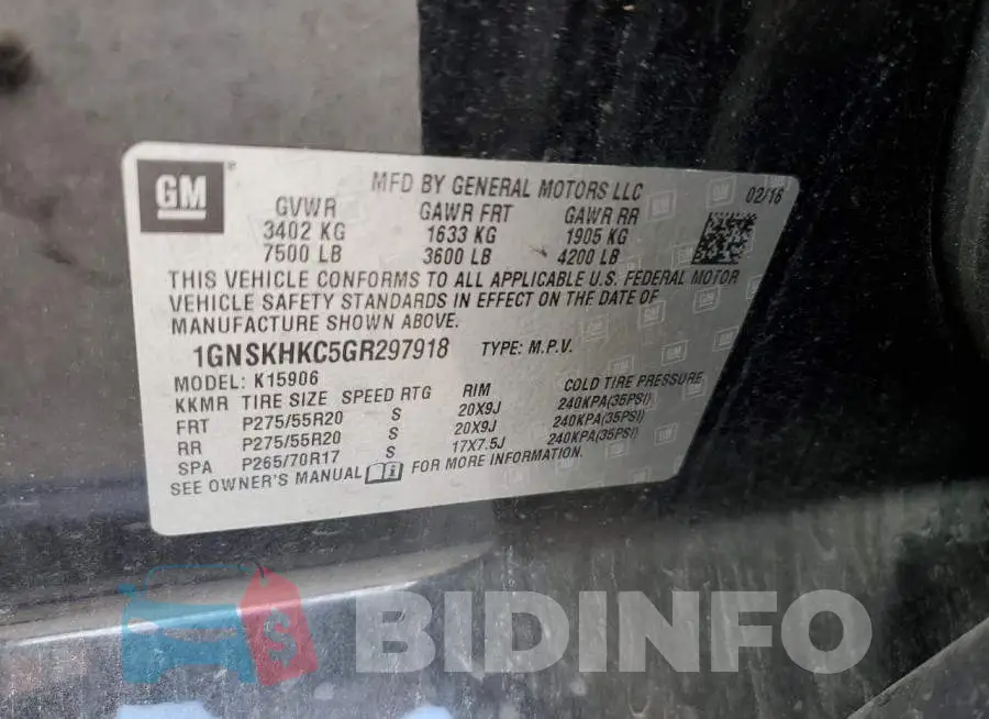 1GNSKHKC5GR297918 Photo# 14