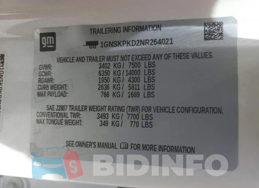 1GNSKPKD2NR264021 Photo# 13