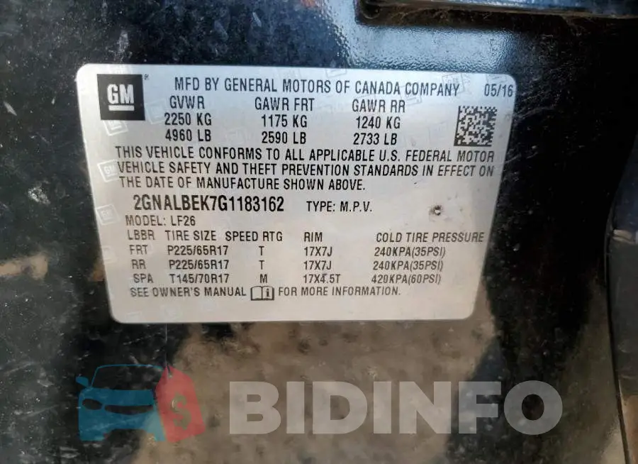 2GNALBEK7G1183162 Photo# 13
