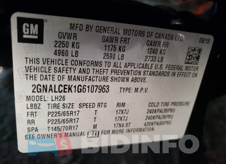 2GNALCEK1G6107963 Photo# 14