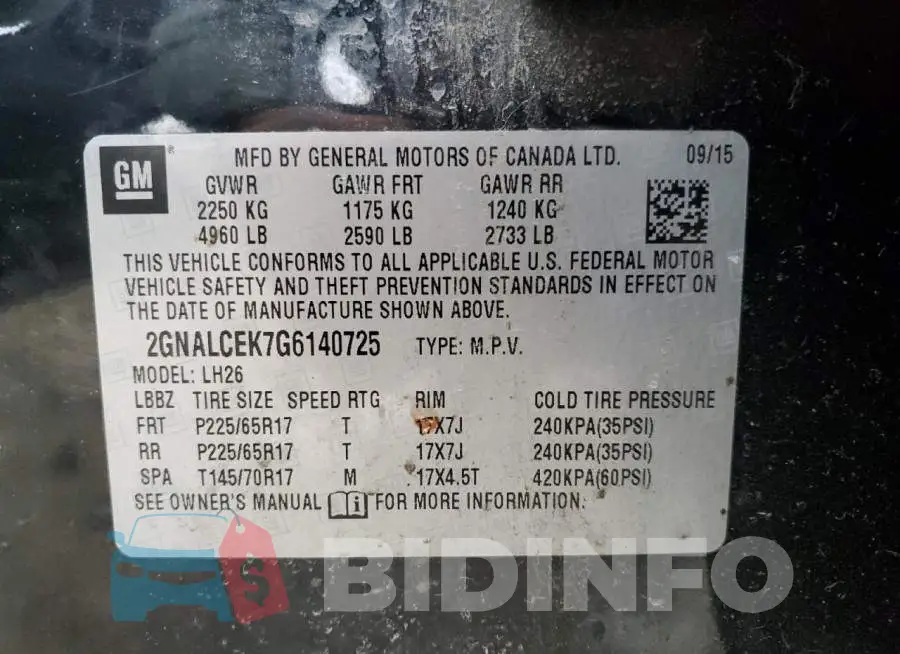 2GNALCEK7G6140725 Photo# 13
