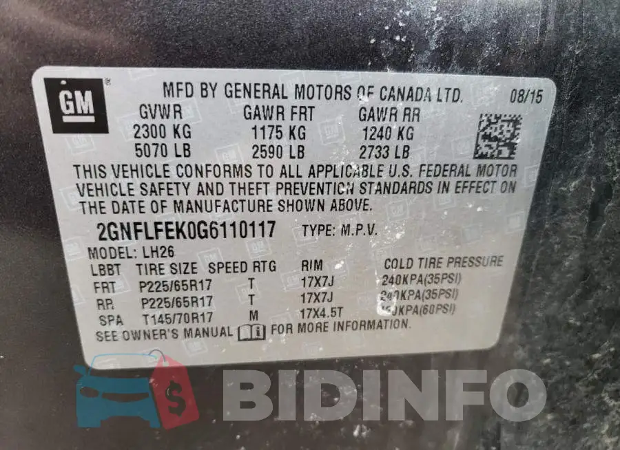 2GNFLFEK0G6110117 Photo# 12