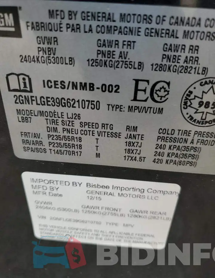 2GNFLGE39G6210750 Photo# 13
