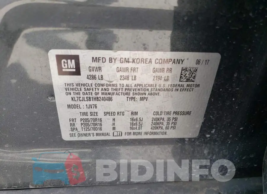 KL7CJLSB1HB240486 Photo# 13