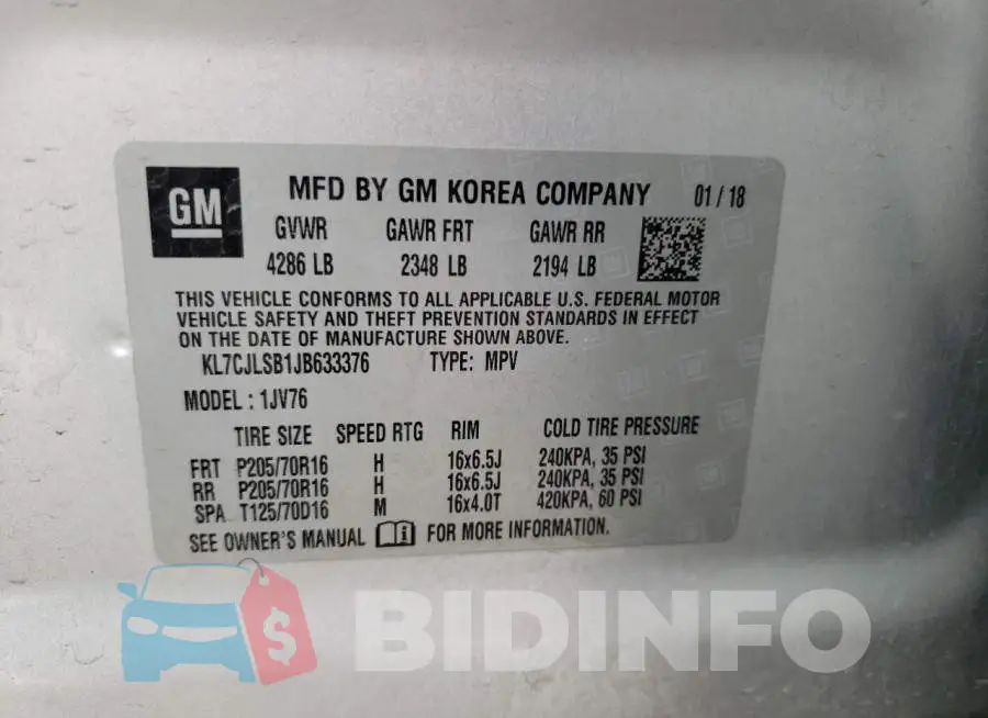 KL7CJLSB1JB633376 Photo# 14