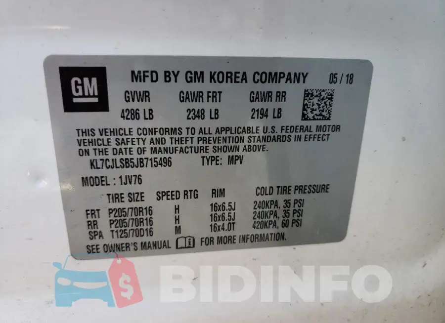 KL7CJLSB5JB715496 Photo# 12