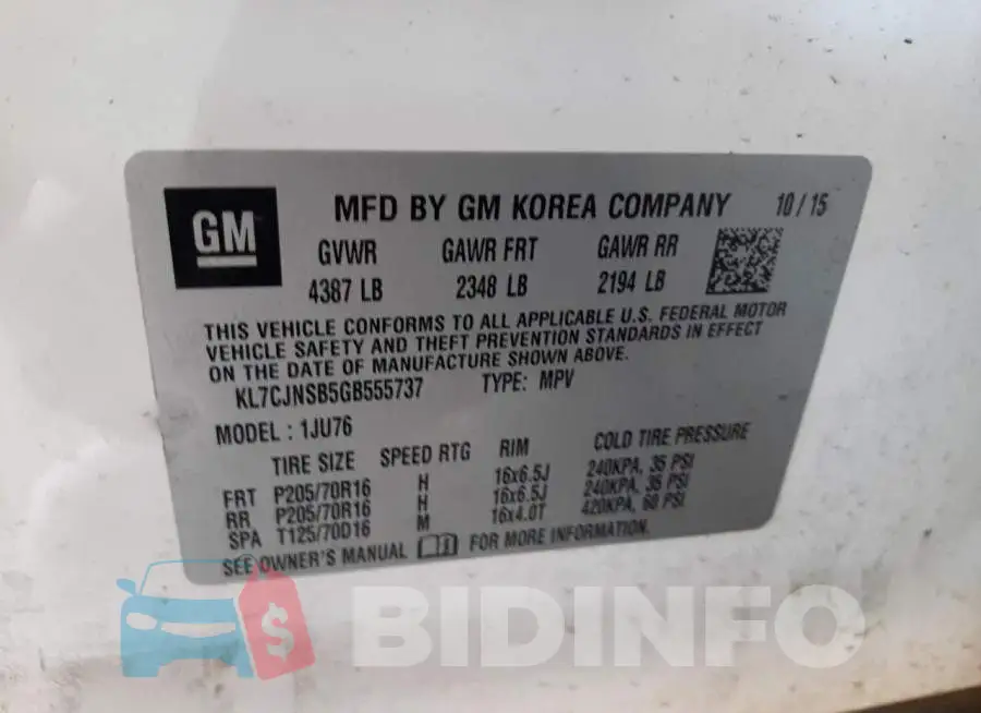 KL7CJNSB5GB555737 Photo# 13